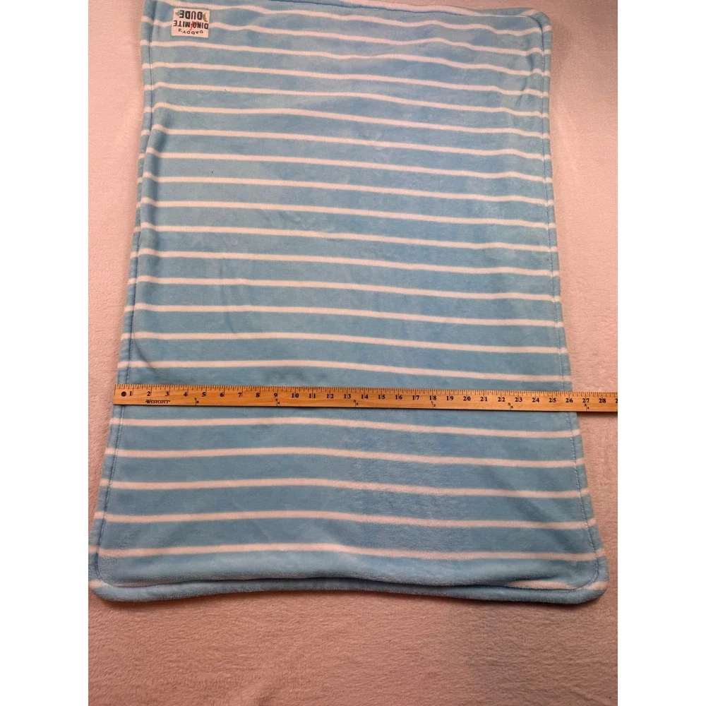 Carter's Blue White Striped Daddy's Dino-Mite Dude Plush Baby Blanket 28x39